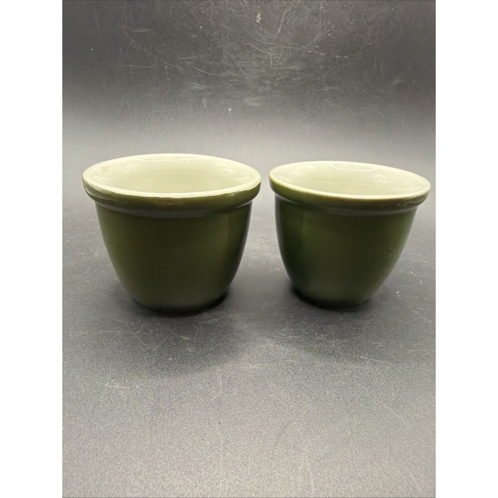 Vintage Hall Pottery USA Green Custard Baking Ramekin Cooking Cups #351 Set of 2